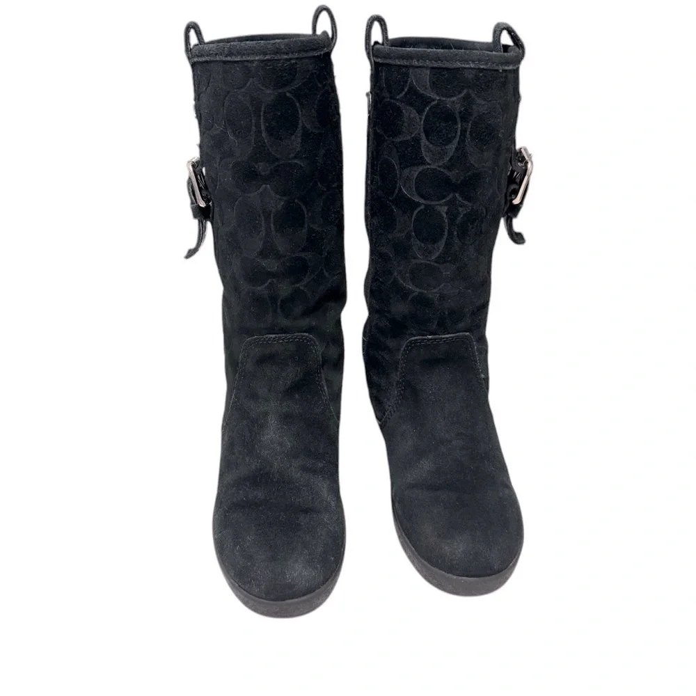 Coach Tullip Signature Print Suede Black‎ Leather Fleece Winter Boots Womens 5 B
